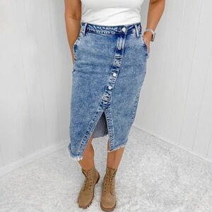 Blakeley Midi Asymmetrical button up Denim Skirt